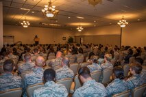 Tatyana Ali, actress, speaks to Airmen at the Jimmy Doolittle Center at Minot Air Force Base, N.D, September 21, 2015. Ali is a Harvard graduate and spoke to Airmen about her own struggles to reach goals, including her struggle with depression in college. (U.S. Air Force photo/Airman 1st Class Justin T. Armstrong)
