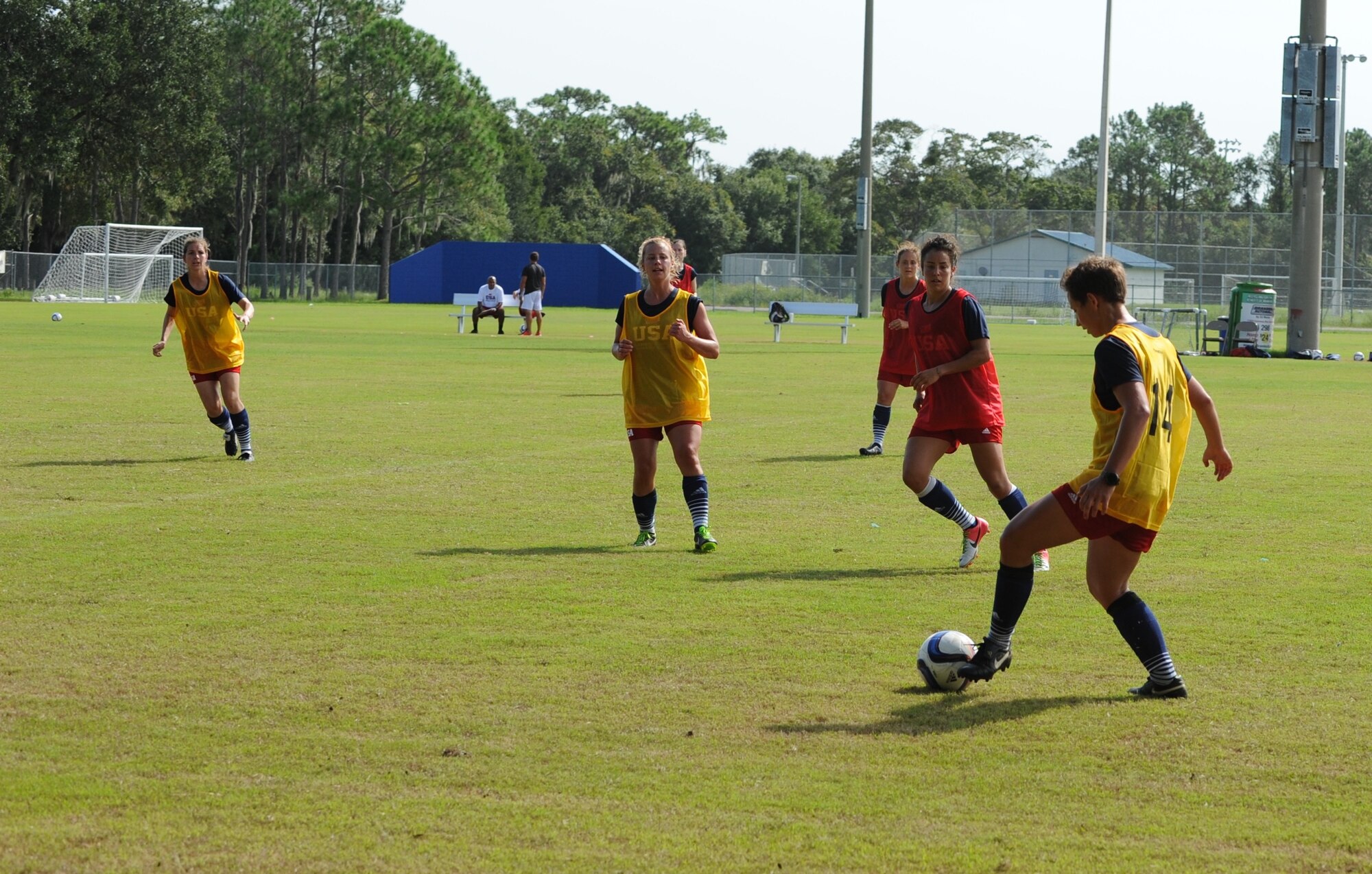 Staff Sgt. Jackie Kvilhaug, 45th Aeromedical Evacuation Squadron, aeromedical evacuation technician, along with 37 other athletes took to the fields at the Haley Sport Complex, Brandon, Florida, to demonstrate they have what it takes to be one of the 22 members of the 2015 Women’s U.S. Military World Cup Soccer Team. (U.S. Air Force photo/Tech. Sgt. Peter Dean)

