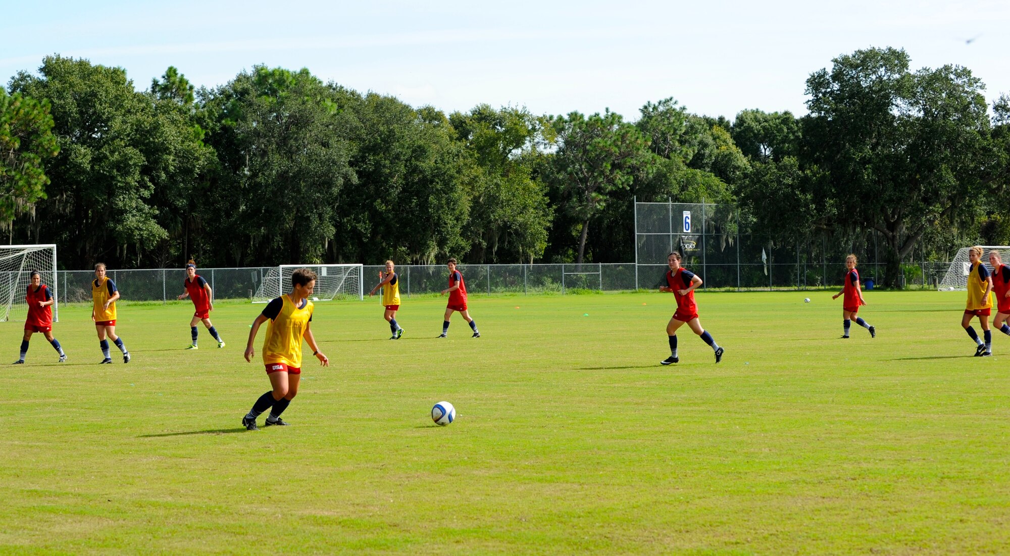 Staff Sgt. Jackie Kvilhaug, 45th Aeromedical Evacuation Squadron, aeromedical evacuation technician, along with 37 other athletes took to the fields at the Haley Sport Complex, Brandon, Florida, to demonstrate they have what it takes to be one of the 22 members of the 2015 Women’s U.S. Military World Cup Soccer Team. (U.S. Air Force photo/Tech. Sgt. Peter Dean)

