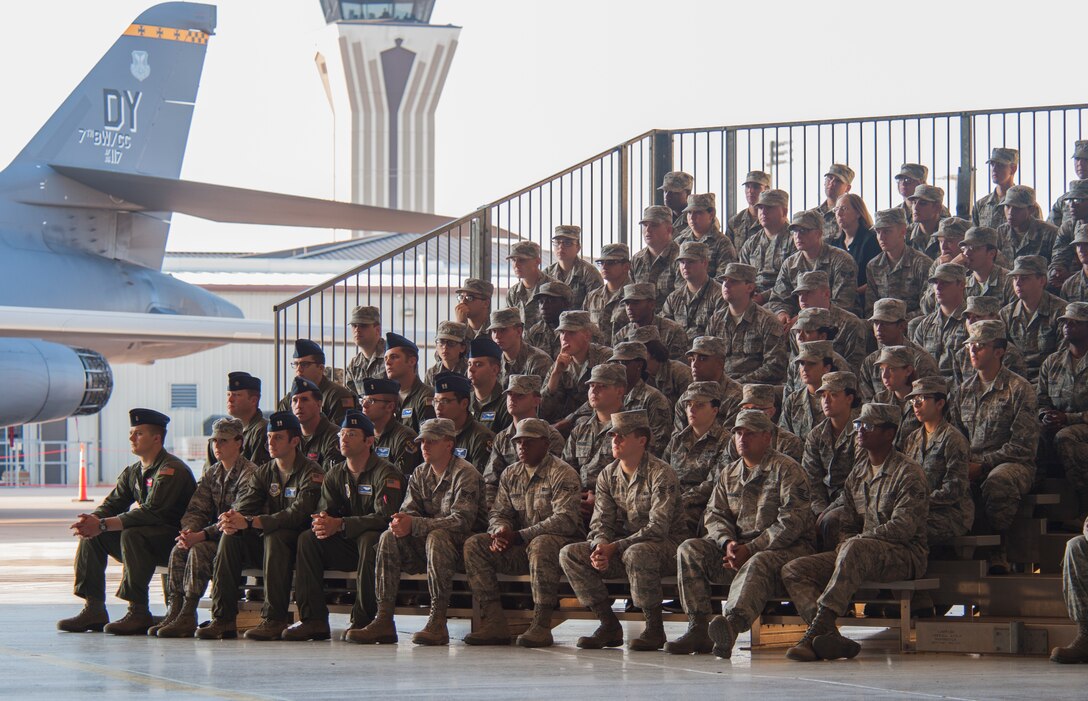 Airmen of all ranks attend the transition to Air Force Global Strike Command Sept. 28, 2015, at Dyess Air Force Base, Texas. In addition to the consolidation of the bomber fleet, Air Force Global Strike Command is also taking lead on the Long Range Strike Bomber program, which allows the Air Force to quickly utilize its bombers anywhere in the world. (U.S. Air Force photo by Airman 1st Class Katherine Miller /Released)