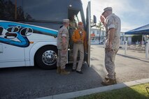 U.S. Marine Corps Maj. Gen. Daniel J. O'Donohue (right), Commanding General of 1st Marine Division, salutes Roy Hawthorn, during the Navajo Code Talker tour during a visit to Marine Corps Base Camp Pendleton, Calif. Sept. 28, 2015. The Navajo code talkers took part in every assault the U.S. Marines conducted in the Pacific from 1942 to 1945. They served in all six Marine divisions, Marine Raider Battalions and Marine parachute units, transmitting messages by telephone and radio in their native language that enemy forces were never able to break. (U.S. Marine Corps photo by Lance Cpl. Adrianna R. Lincoln 1st Marine Division Combat Camera/Released)