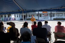 Navajo Code Talker Roy Hawthorn, a native of Lupton, Arizona, addresses the audience during a Navajo Code Talker commemoration ceremony at Marine Corps Base Camp Pendleton, Calif. Sept. 28, 2015. The Navajo code talkers took part in every assault the U.S. Marines conducted in the Pacific from 1942 to 1945. They served in all six Marine divisions, Marine Raider Battalions and Marine parachute units, transmitting messages by telephone and radio in their native language that enemy forces were never able to break. (U.S. Marine Corps photo by Lance Cpl. Adrianna R. Lincoln 1st Marine Division Combat Camera/Released)