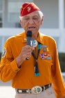 Navajo Code Talker Roy Hawthorn, a native of Lupton, Arizona, addresses the audience during a commemoration ceremony for the Navajo Code Talkers at Marine Corps Base Camp Pendleton, Calif., Sept. 28, 2015. The Navajo code talkers took part in every assault the U.S. Marines conducted in the Pacific from 1942 to 1945. They served in all six Marine divisions, Marine Raider Battalions and Marine parachute units, transmitting messages by telephone and radio in their native language that enemy forces were never able to break. (U.S. Marine Corps photo by Lance Cpl. Adrianna R. Lincoln 1st Marine Division Combat Camera/ Released)