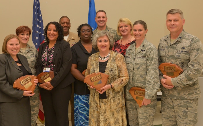 Project Safety Through Alcohol Responsibility (S.T.A.R.), presented awards to their leadership and management team members at the Chapel Annex on Joint Base Charleston – Air Base, S.C., Sept. 30, 2015. During Project S.T.A.R., JB Charleston did not experience any alcohol-related car crashes in 2014 or 2015.
