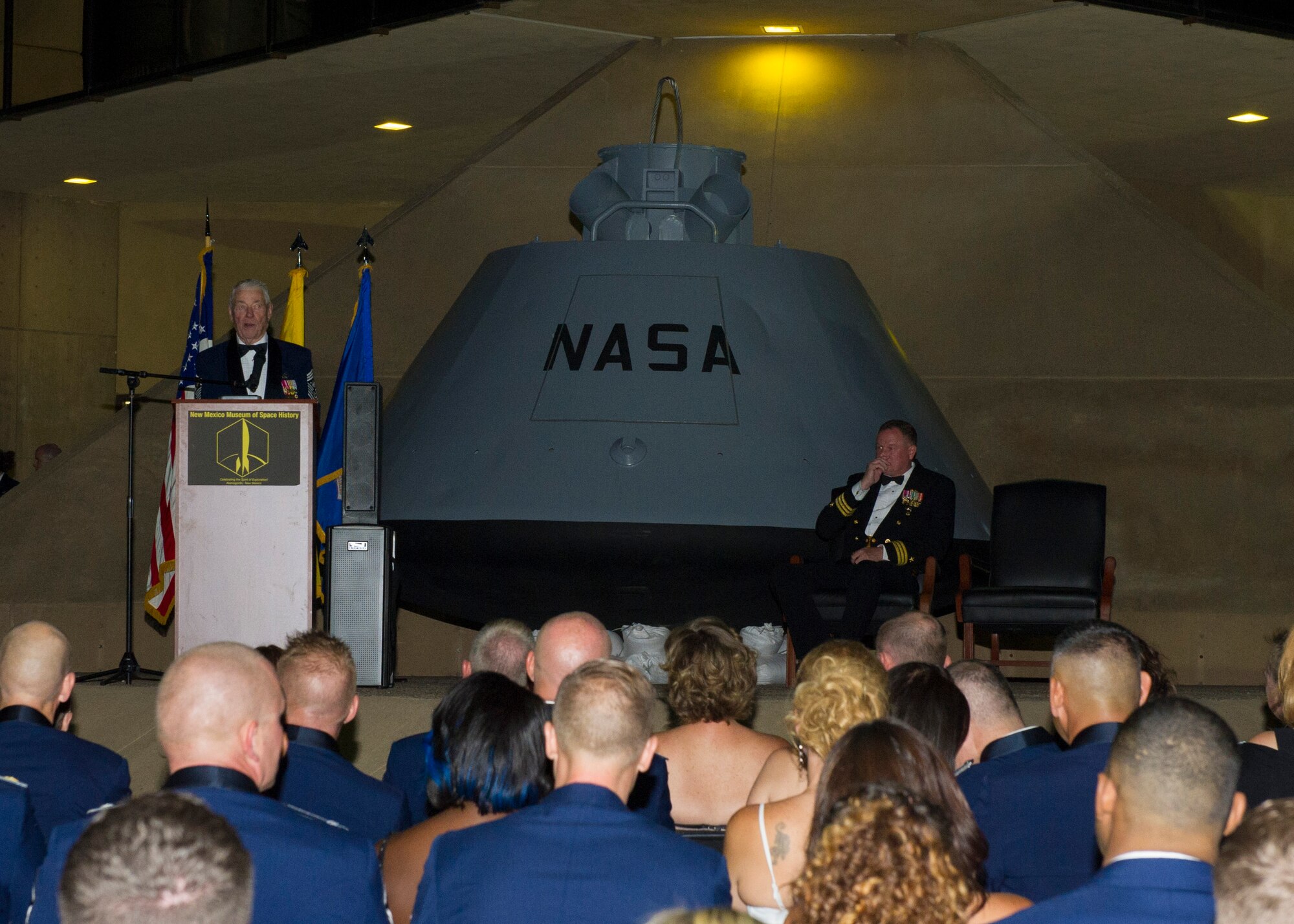 Robert Gaylor, the fifth Chief Master Sergeant of the Air Force, speaks to the audience at the 68th Air Force Ball on Sept. 25. This year’s ball was held at the New Mexico Space History Museum in Alamogordo N.M. It included a social hour and presentation by Gaylor.