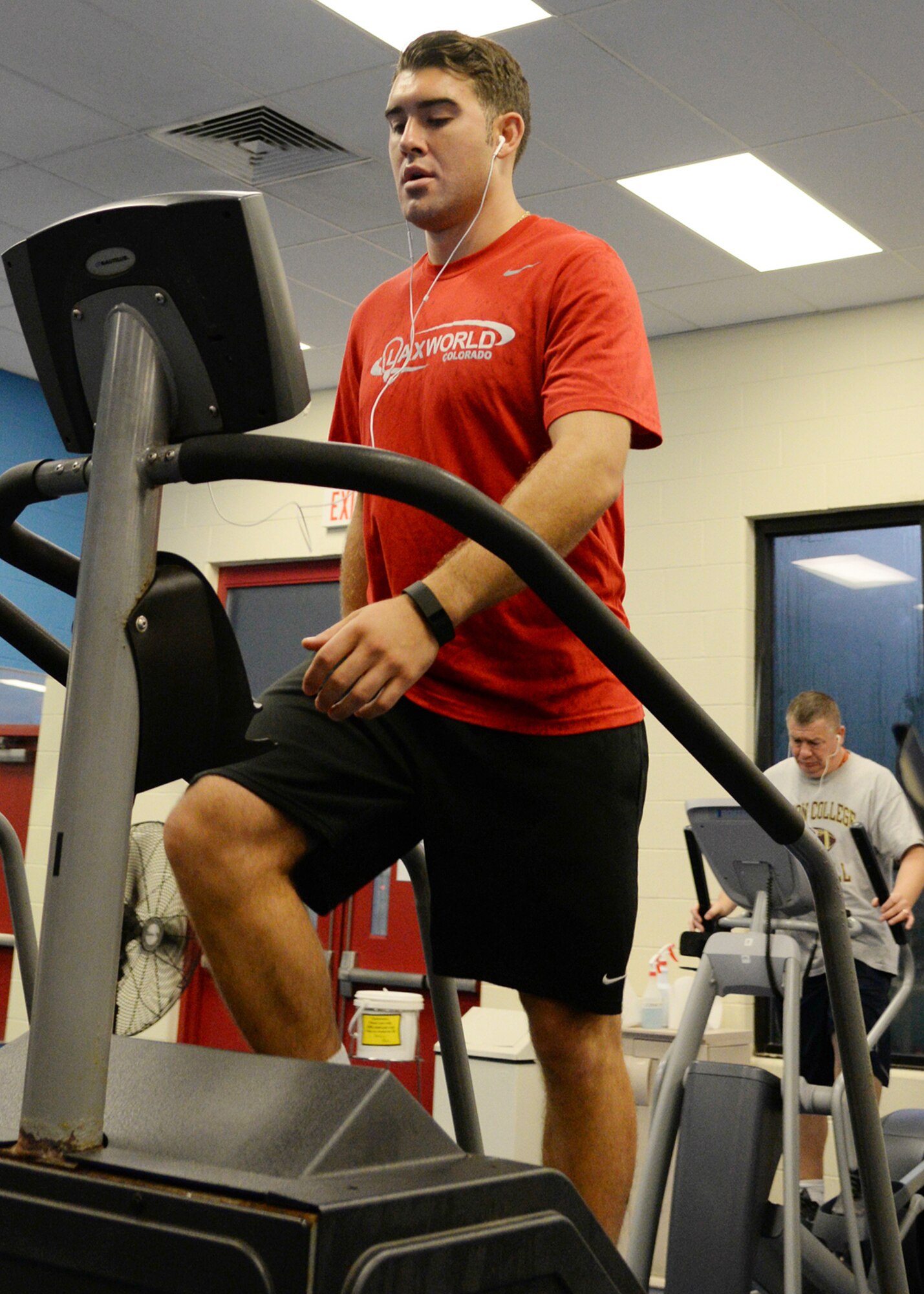 1st Lt. Michael Paranka, Space, Aerial & Nuclear Networks Division executive officer, works out on equipment in the cardiovascular room at the Fitness and Sports Center Sept. 30. 66th Force Support Squadron officials announced recently that the fitness center will implement 24/7 access to eligible users beginning in October. (U.S. Air Force photo by Linda LaBonte Britt)