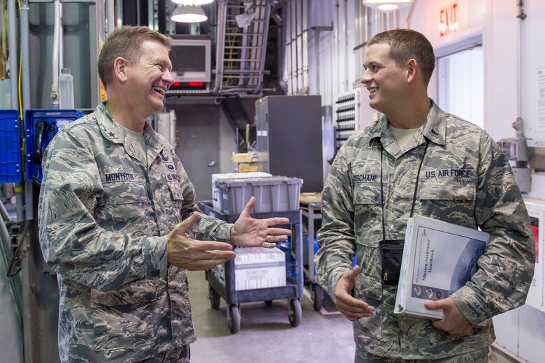 Brig. Gen. Wayne Monteith, 45th Space Wing commander, visited and met with several members of the 45th Launch Group at Cape Canaveral Air Force Station, Florida, Sept. 24, 2015, as part of his immersion here. The wing commander was introduced to the facilities they use in daily operations. (U.S. Air Force photo/Matthew Jurgens/Released) 