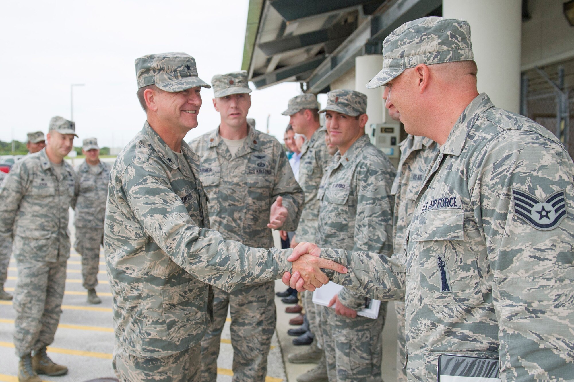 Brig. Gen. Wayne Monteith, 45th Space Wing commander, visited and met with several members of the 45th Launch Group at Cape Canaveral Air Force Station, Florida, Sept. 24, 2015, as part of his immersion here. The wing commander was introduced to the facilities they use in daily operations. (U.S. Air Force photo/Matthew Jurgens/Released) 
