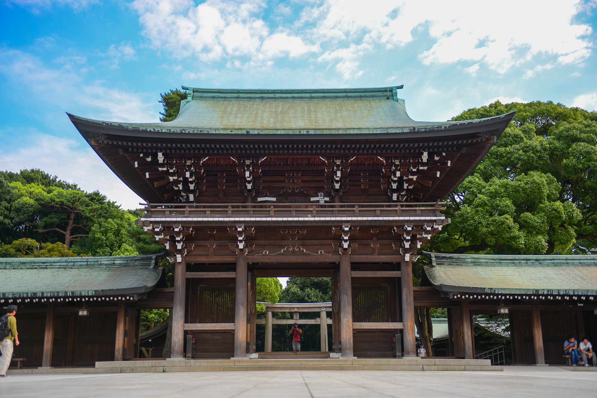 One of the entrances to Meiji Shrine stands surrounded by forest in Tokyo, Japan, Sept. 14, 2015. Meiji Shrine is dedicated to Emperor Meiji and his consort Empress Shoken, who ruled Japan in the late 1800 to early 1900s. (U.S. Air Force photo by Airman 1st Class Elizabeth Baker/Released)
