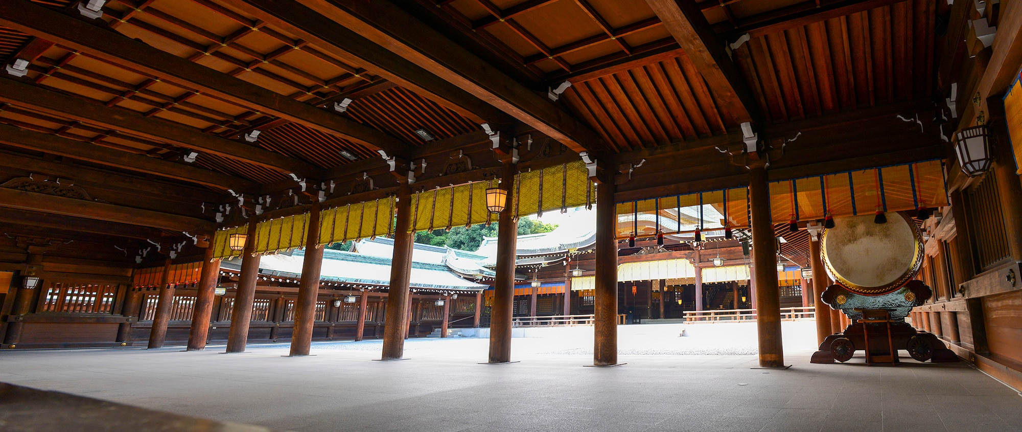 A view of the main hall of Meiji Shrine in Tokyo, Japan, Sept. 14, 2015. The shrine is constructed entirely from cypress wood in a Japanese architectural style called Nagarezukeui.  (U.S. Air Force photo by Airman 1st Class Elizabeth Baker/Released) 