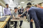 Defense Secretary Ash Carter, right, watches a robotics demonstration during a tour of the Rehabilitation and Neuromuscular Robotics Lab at the University of Texas at Austin, March 31, 2016. The Texas visit was part of a multistate trip that also included a stop today in Cambridge, Mass., and is part of the DoD effort to partner with the private sector and academia to ensure the United States continues to lead in the new frontiers of technology. DoD photo by Army Sgt. 1st Class Clydell Kinchen