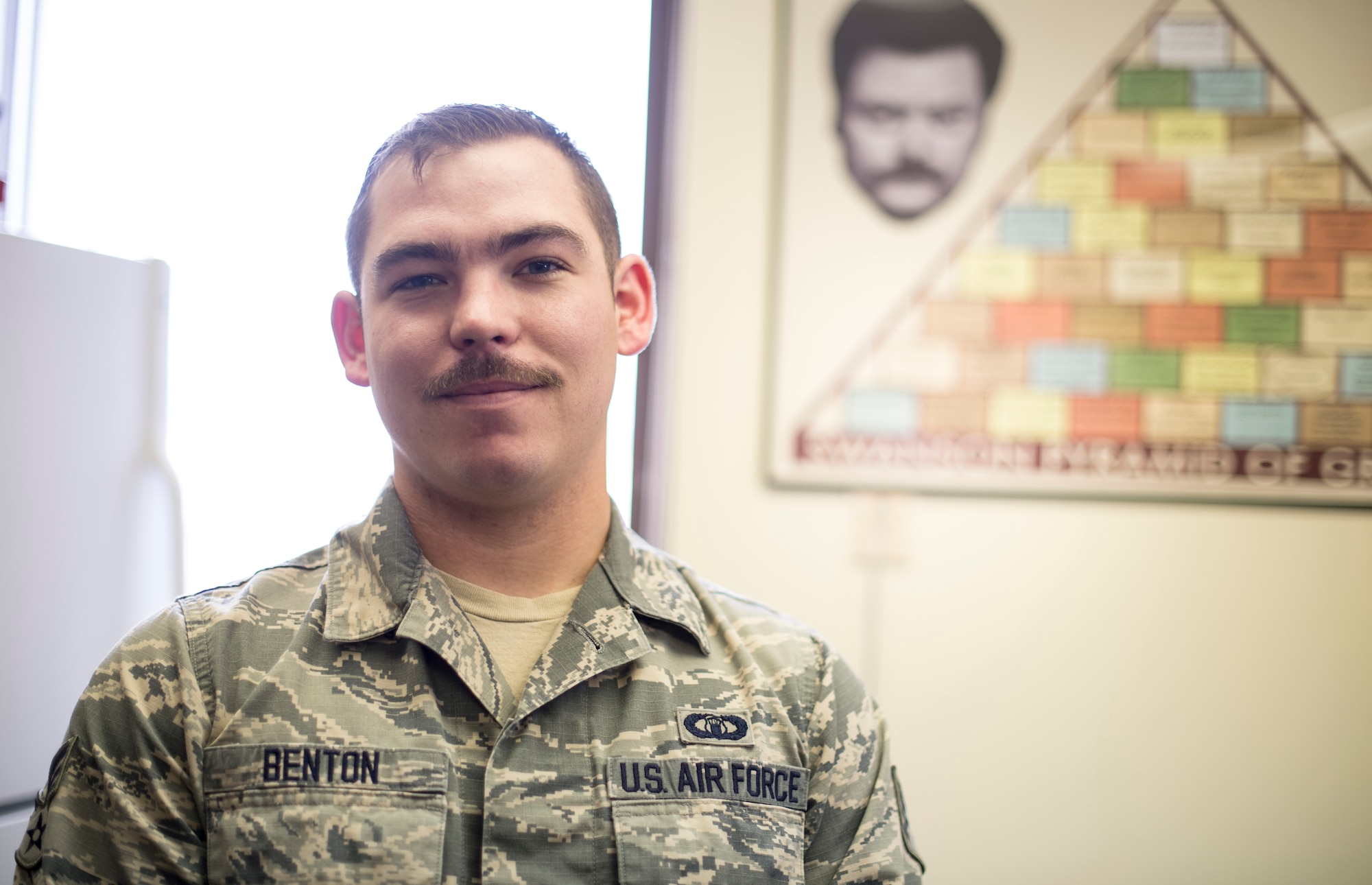 Airmen at Holloman spent all month growing their mustaches to honor Brigadier General Robin Olds. Olds was known for being bold, aggressive, and an amazing leader. He was a triple Ace with a total of sixteen air-to-air kills between World War II and Vietnam. In addition to his amazing leadership and war fighting abilities, Olds is known for the "bullet-proof mustache" he grew after the success of his unit during Operation Bolo. As the superstition goes, the presence of a mustache bestows the wearer with an impenetrable shield around him and his aircraft. While Olds grew his mustache beyond Air Force regulations into a waxed masterpiece, our Airmen now follow Air Force Instruction 36-2903 Dress and Appearance. While we are sad to see Mustache March 2016 come to an end, we hope everyone marks their calendars for an even more impressive Tour de Mustache 2K17! 