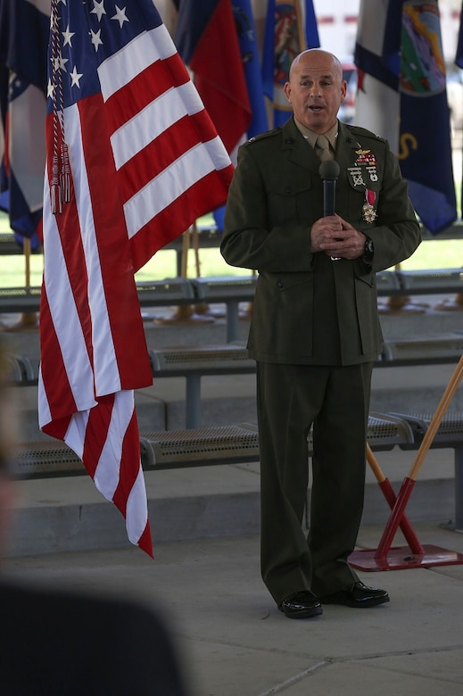 MARINE CORPS BASE CAMP PENDLETON, Calif. – Colonel Willard ‘Willy’ Buhl speaks at the conclusion of his retirement ceremony on Feb. 12, at Camp Pendleton, Calif. The ceremony was to commemorate Buhl’s 34 years of dedicated service to the United States Marine Corps. “If you love what you do, the lifestyle suits you, and you love the people you serve with, time will fly by quickly,” said Buhl, formerly the director of Expeditionary Operations Training Group, I Marine Expeditionary Force. Buhl is a native of Los Gatos, Calif. (U.S. Marine Corps photo by Cpl. Angel Serna/Released)