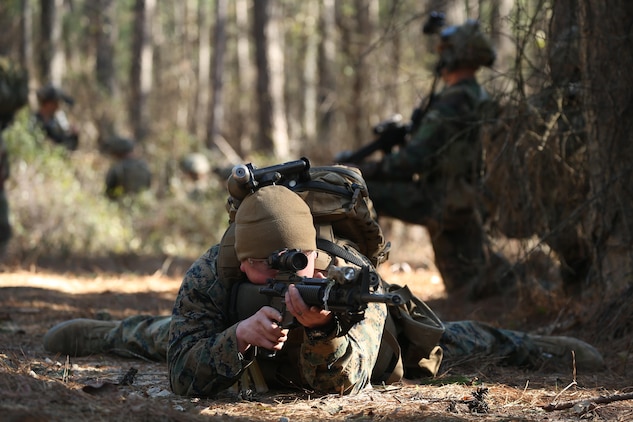 Marines Raiders from Company F, 2d Marine Raider Battalion, led a simulated partner nation force on ground combat patrolling tactics, techniques and procedures during a Company Collective Exercise in Fort Jackson, S.C., Feb. 28, 2016.