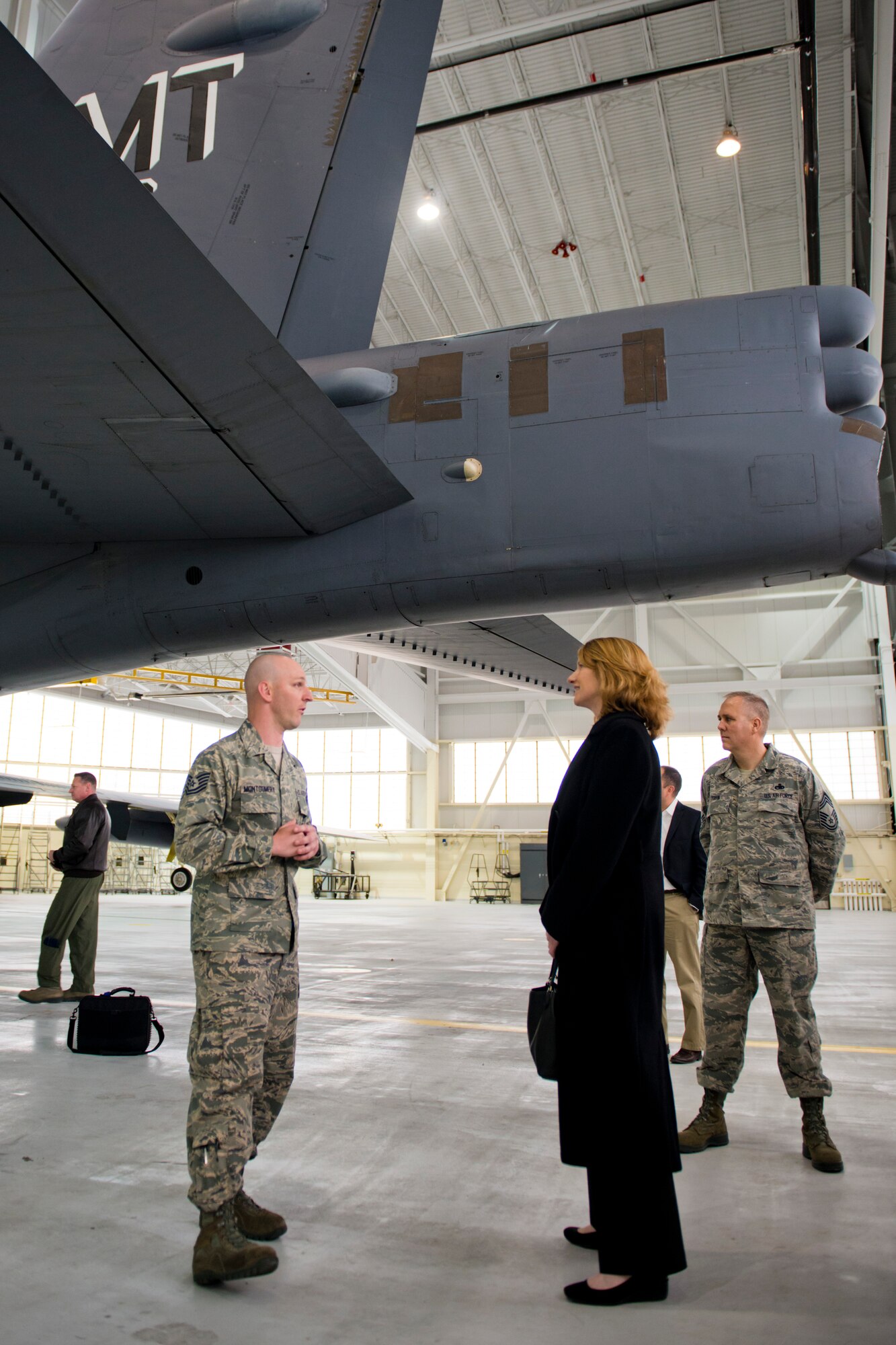 The honorable Lisa Disbrow, undersecretary of the Air Force, tours Dock 8 at Minot Air Force Base, N.D., March 29, 2016. Disbrow and Lt. Gen. Jack Weinstein’s, deputy chief of staff for strategic deterrence and nuclear integration, spoke to Airmen of all ranks to learn about how Team Minot accomplishes its mission. (U.S. Air Force photos/Airman 1st Class J.T. Armstrong) 