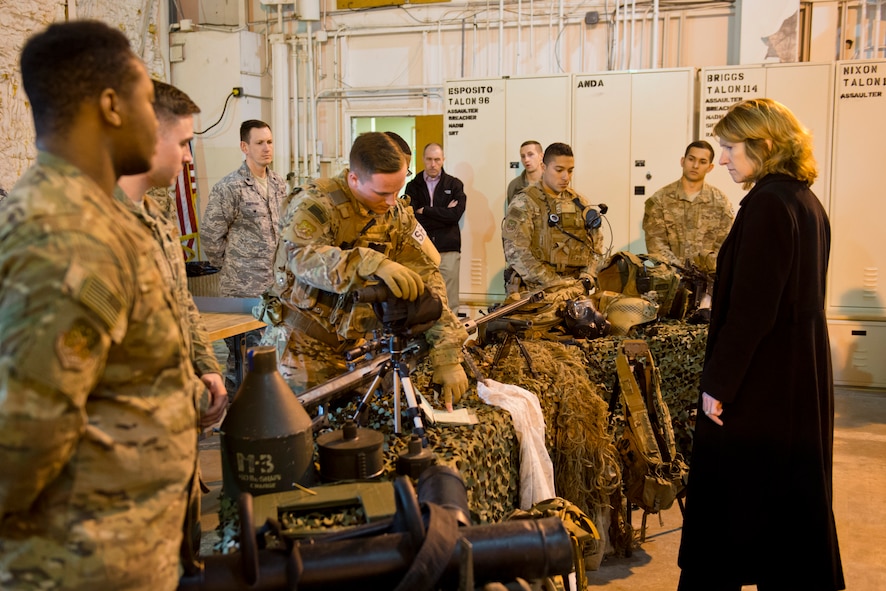 The honorable Lisa Disbrow, undersecretary of the Air Force, speaks to Tactical Response Force Airmen at Minot Air Force Base, N.D., March 28, 2016. Disbrow and Lt. Gen. Jack Weinstein, deputy chief of staff for strategic deterrence and nuclear integration, spoke to Airmen of all ranks to learn about how Team Minot accomplishes its mission. (U.S. Air Force photos/Airman 1st Class J.T. Armstrong) 