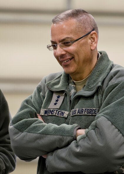 Lt. Gen. Jack Weinstein, deputy chief of staff for strategic deterrence and nuclear integration, visits Minot Air Force Base, N.D., March 28, 2016. The honorable Lisa Disbrow, undersecretary of the Air Force and Weinstein’s visit included the 54th Helicopter Squadron, a Missile Alert Facility, Tactical Response Force and concluded at Dock 8. (U.S. Air Force photo/Airman 1st Class J.T. Armstrong)