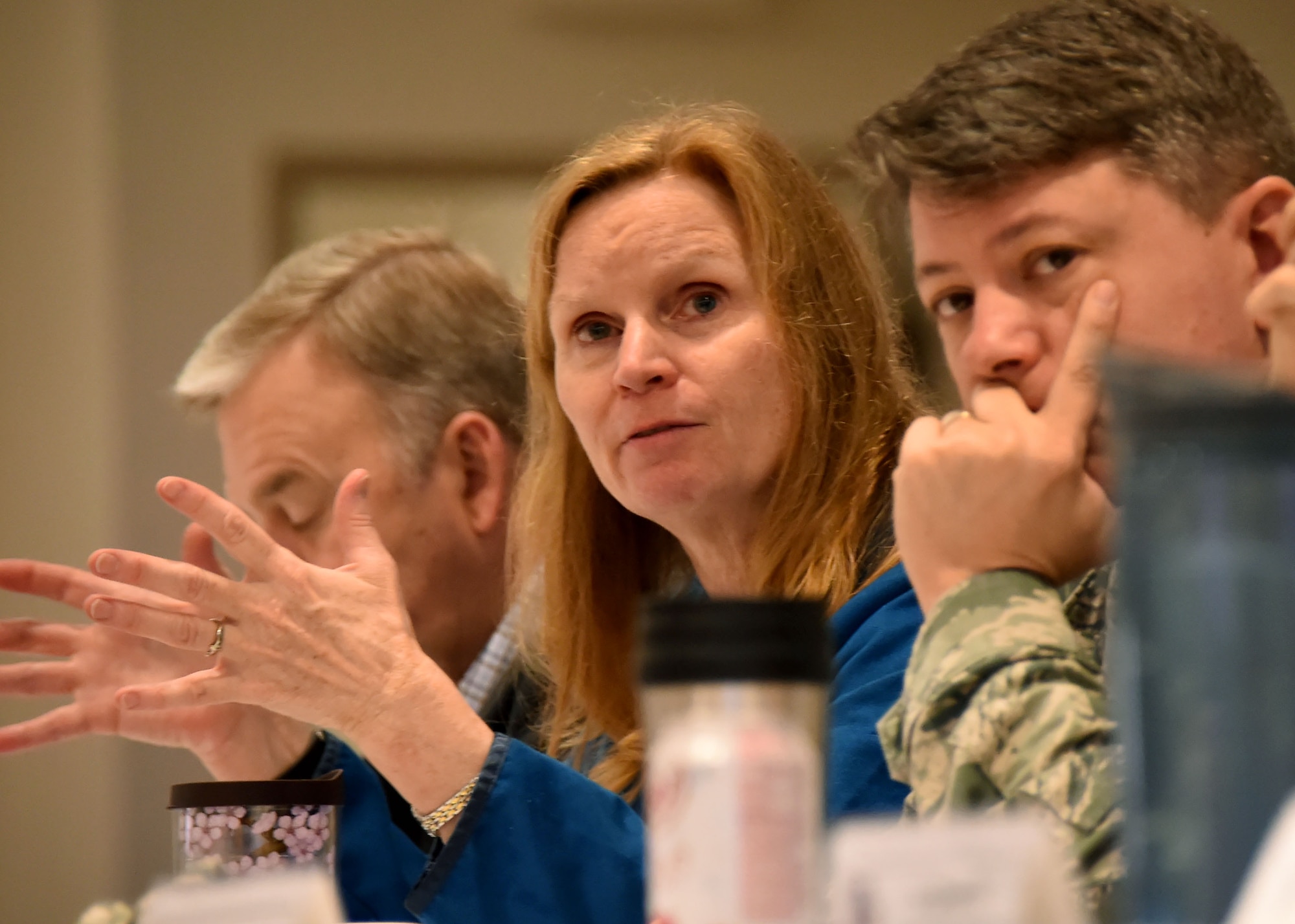 Dr. Claire Leon, Launch Enterprise director, participates in the discussion at the SMC Leadership Offsite, April 1. (U.S. Air Force photo/Sarah Corrice)
