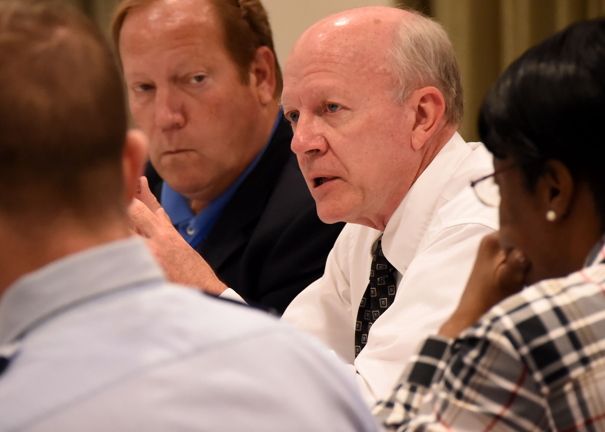 Dr. David Gorney, The Aerospace Corporation’s executive vice president, participates in the discussion at the SMC Leadership Offsite, April 1. (U.S. Air Force photo/Sarah Corrice)