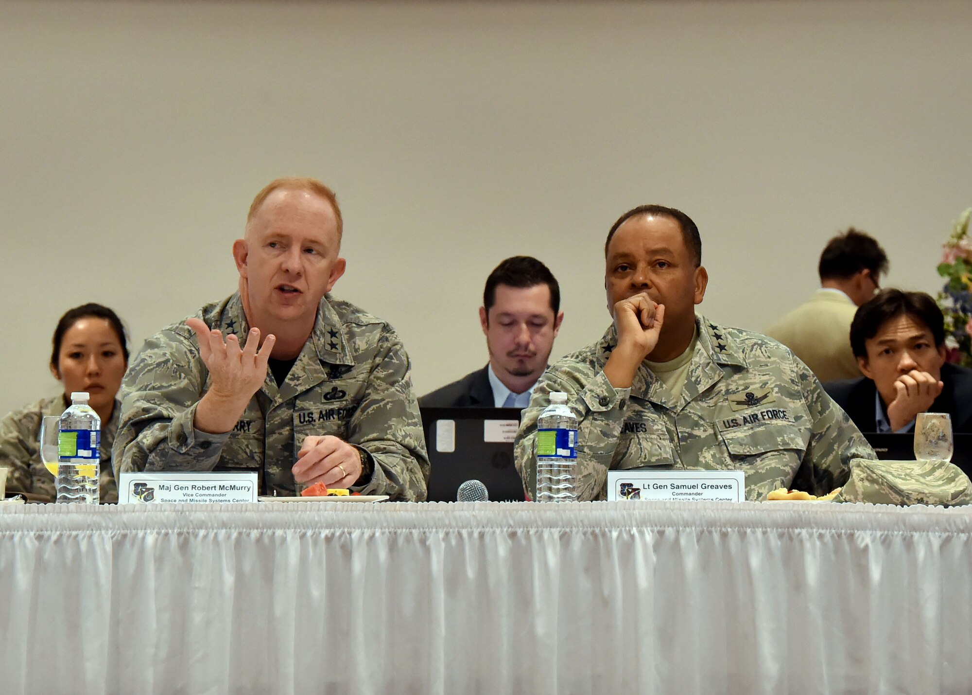 Maj. Gen. Robert McMurry, SMC vice commander, makes a point during the discussion at the SMC Leadership Offsite, April 1. (U.S. Air Force photo/Sarah Corrice)