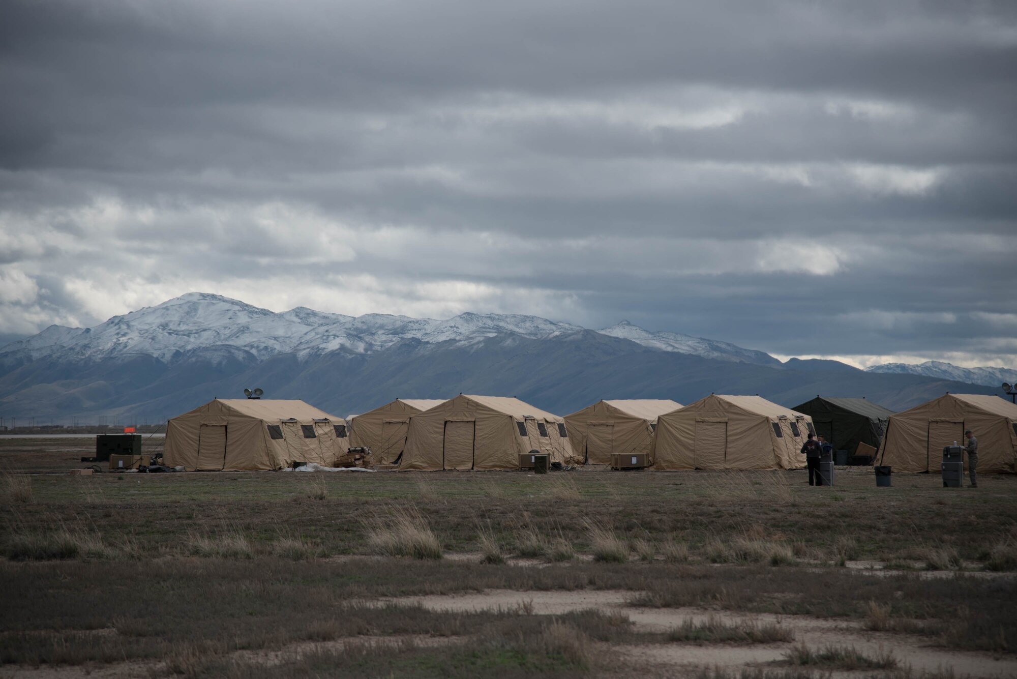 Airmen from the Kentucky Air National Guard, soldiers from the U.S. Army and specialists from the Defense Logistics Agency conduct Operation Lumberjack at Amedee Army Airfield, Calif., March 6-11, 2016. The Kentucky Air Guard’s 123rd Contingency Response Group is working in conjunction with the Army’s 688th Rapid Port Opening Element and a team from the DLA to operate Joint Task Force-Port Opening Sangala during the week-long exercise. The objective of the JTF-PO is to establish an aerial port of debarkation, provide initial distribution capability and set up warehousing for distribution beyond a forward node. (Kentucky Air National Guard photo by 1st Lt. James Killen)