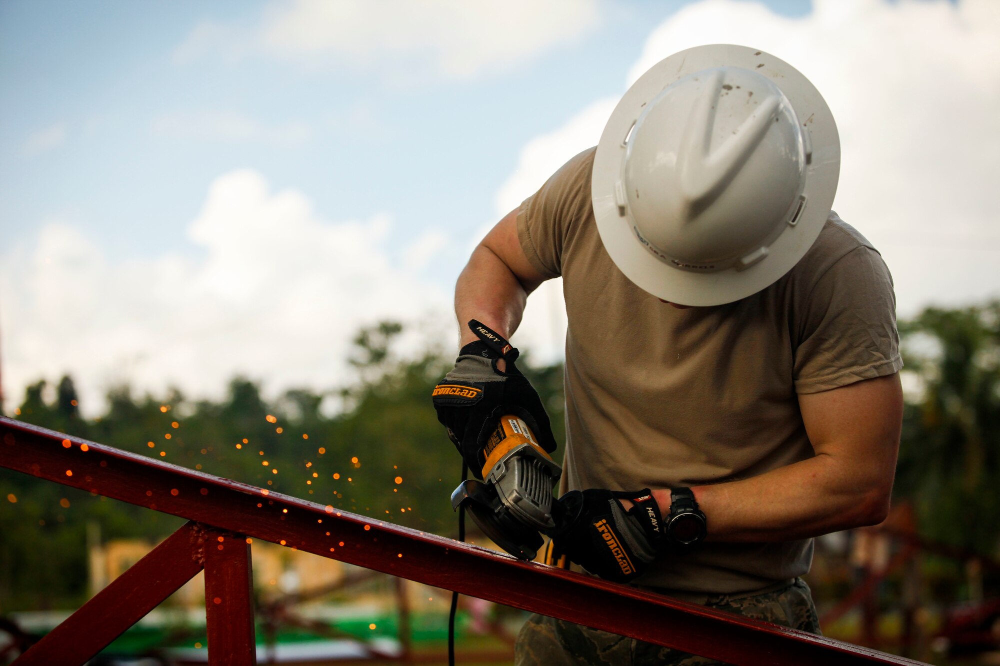 U.S. Air Force Senior Airman Josiah Sorrels, engineer, assigned to the 673rd Expeditionary Engineer Squadron, prepares a roof frame for welding for a new classroom being built at the Jaena Norte Elementary School, in Capiz, Philippines, during Exercise Balikatan, March 29, 2016. The construction project is one of multiple HCAs taking place during this year's exercise, designed to improve the quality of life for the local populace and strengthen the bond between our two nations. Balikatan, which means "shoulder to shoulder" in Filipino, is an annual bilateral training exercise aimed at improving the ability of Philippine and U.S. military forces to work together during planning, contingency and humanitarian assistance and disaster relief operations. (U.S. Marine Corps Combat Camera photo by Cpl. Hilda M. Becerra / Released) 