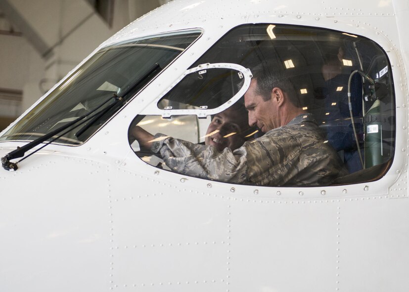 Col. Bryan Ratliff, tours a C-145 Skytruck with 919 Special Operations Wing leadership during an immersion tour of Duke Field March 31.  The purpose of the tour was to learn the integration of the wing's mission, operations and personnel. (U.S. Air Force photo/Tech. Sgt. Jasmin Taylor)