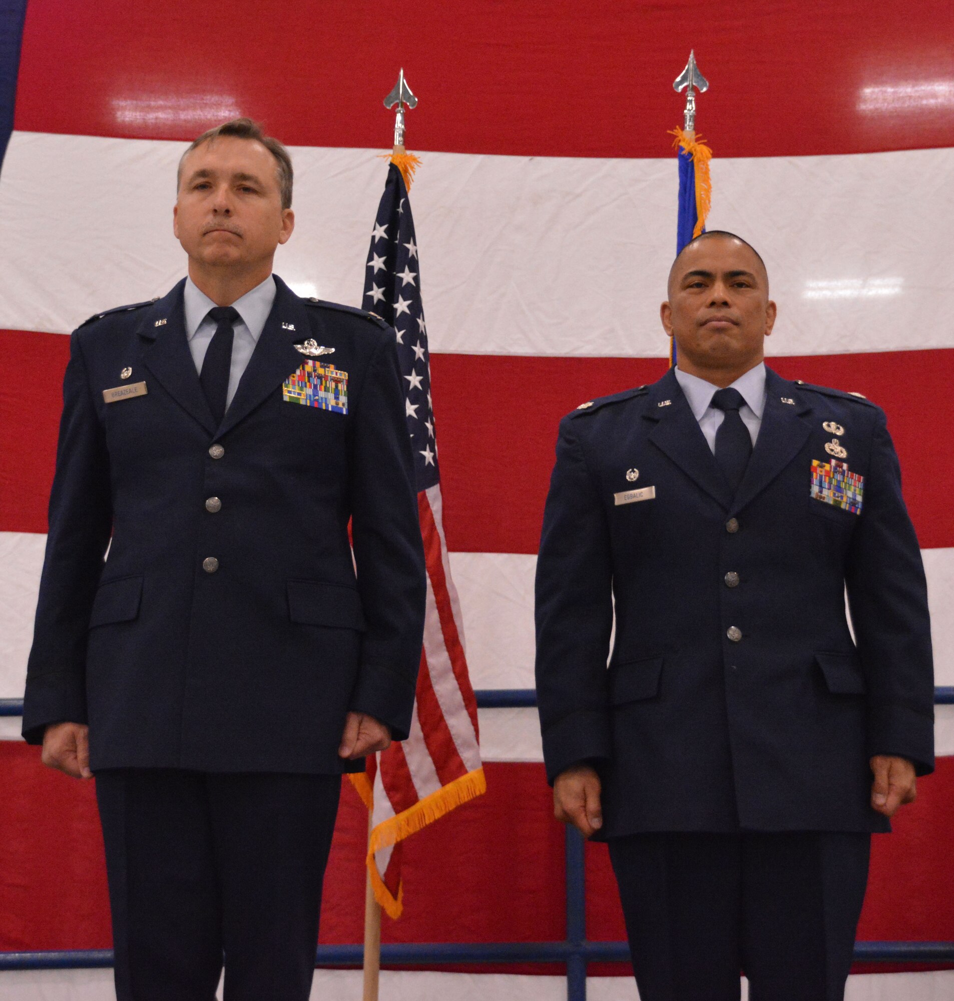 Col. Michael Egbalic, 301st Maintenance Group commander, stands to the left of Col. John Breazeale, 301st Fighter Wing commander, while promotion orders are read here April 2. Spanish King Ferdinand in 1505 reorganized his army, creating the first "cabo de colunela's," or colonels, in history. 