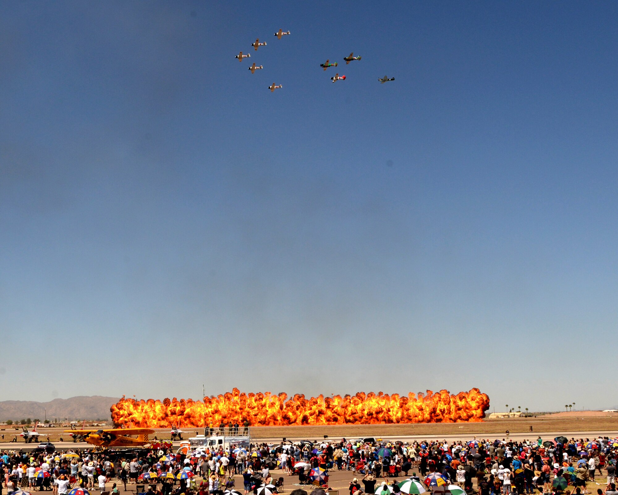 "Tora, Tora, Tora" the Commemorative Air Force's recreation of the Japanese attack on Pearl Harbor that signaled the beginning of the American involvement in World War II April 3, 2016 on Luke Air Force Base, Ariz. "Tora, Tora, Tora" is intended as a memorial to all the soldiers who gave their lives for our country.  (U.S. Air Force photo by Staff Sgt Staci Miller)