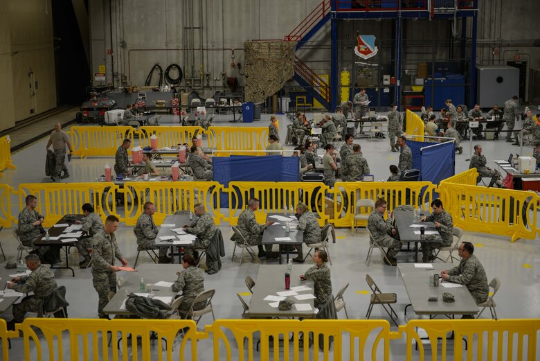 Airmen from the 934th Airlift Wing proceeded through a mass processing line at the Minneapolis-St. Paul Air Reserve Station in order to complete their annual medical requirements. (U.S. Air Force photo by Staff Sgt. Corban D. Lundborg/Released)