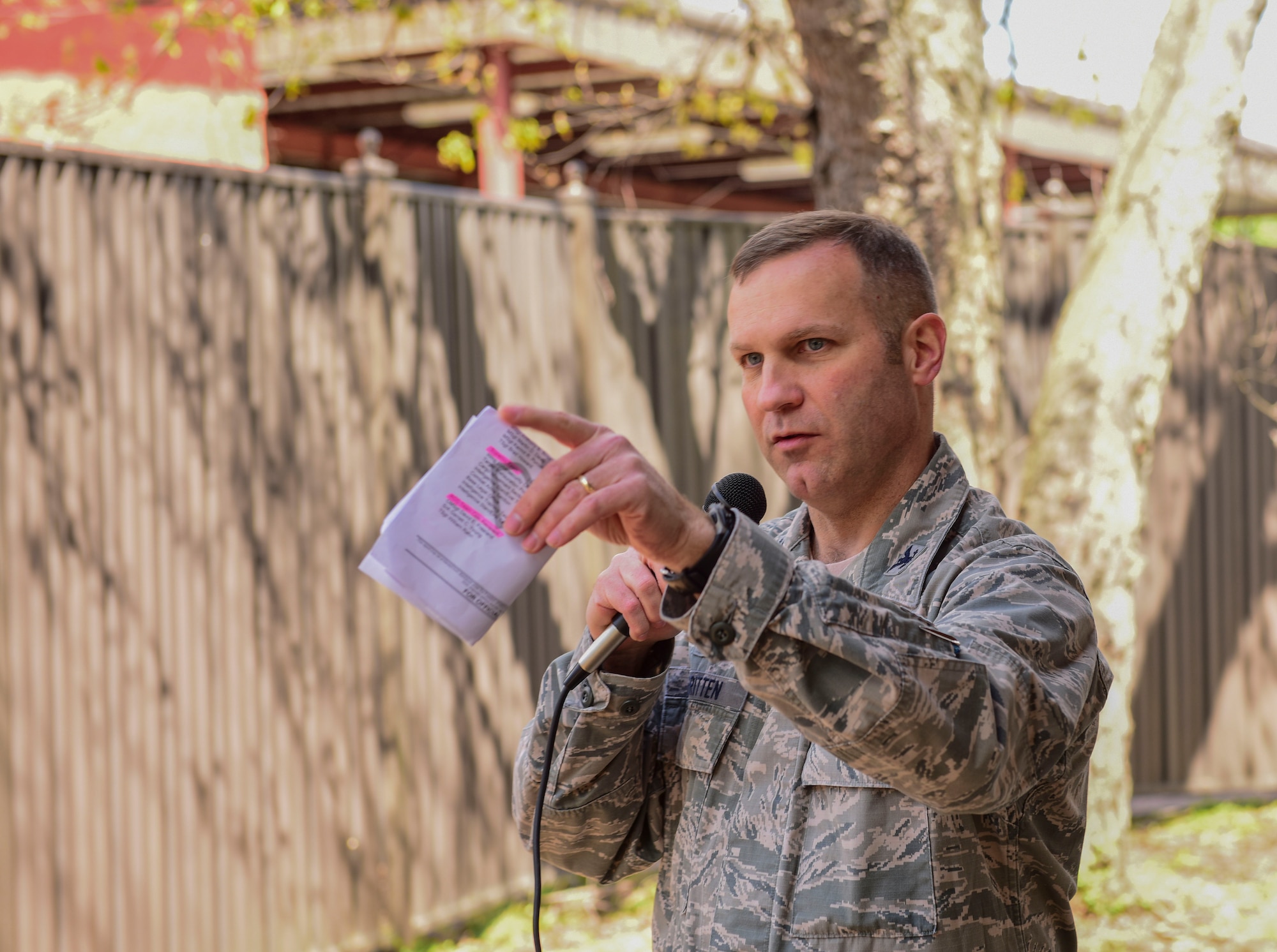 Col. Keith A. Allbritten, commander of the 118th Wing, hosts a cookout in honor of the Wing’s successful Unit Effectiveness Inspection on April 2, 2016 at Berry Field Air National Guard Base. Allbritten and Brig. Gen. Thomas J. Kennett, Chief of Staff of the Tennessee Air National Guard, also handed out awards to units and individuals who performed the best on the UEI. (Air National Guard photo by Airman 1st Class Anthony Agosti / Released)