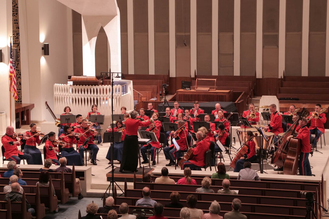 On April 1, 2016, the Marine Chamber Orchestra performed a concert titled "Musical Fashion of Great Britain" at National Presbyterian Church in Washington, D.C. The program featured music by Ralph Vaughan Williams, Sir William Walton, and Jean Sibelius. (U.S. Marine Corps photo by Staff Sgt. Rachel Ghadiali/released.)
