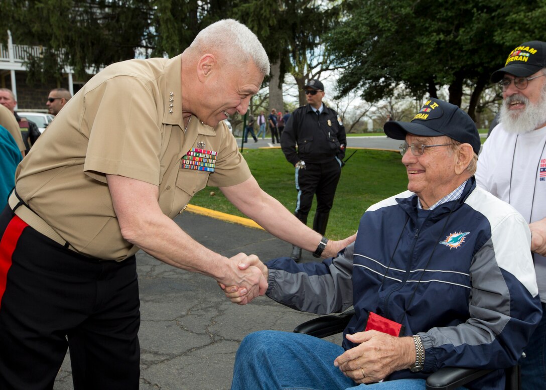 The Assistant Commandant of the U.S. Marine Corps, Gen. John M. Paxton, Jr., attends the World War II and Vietnam War Commemoration Honor Flight luncheon as the guest of honor at the Knights of Columbus, Arlington, Va., April 2, 2016. (U.S. Marine Corps photo by Sgt. Tia Dufour/Released)