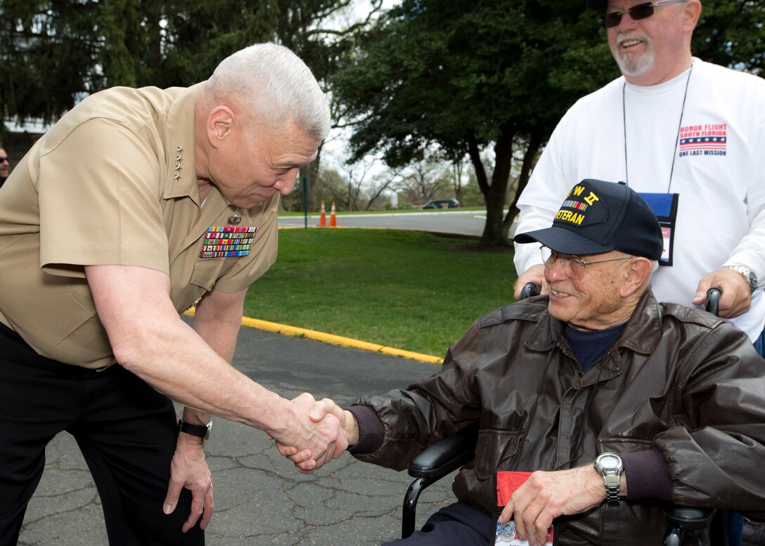 The Assistant Commandant of the U.S. Marine Corps, Gen. John M. Paxton, Jr., attends the World War II and Vietnam War Commemoration Honor Flight luncheon as the guest of honor at the Knights of Columbus, Arlington, Va., April 2, 2016. (U.S. Marine Corps photo by Sgt. Tia Dufour/Released)