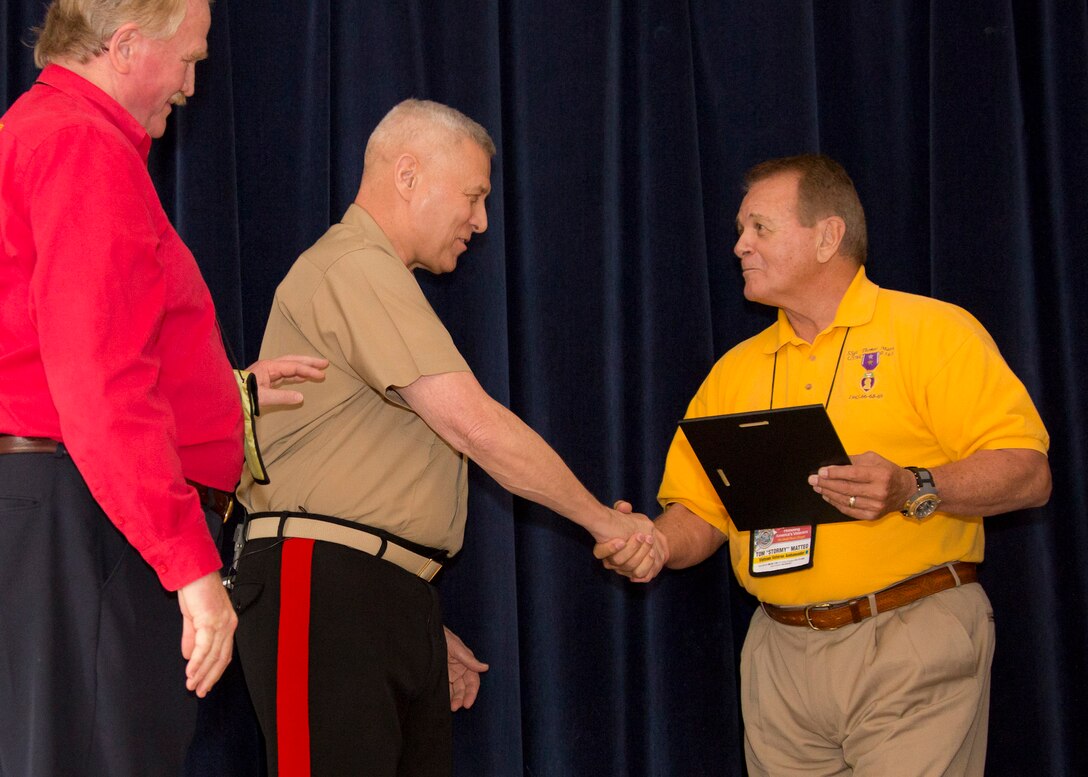 The Assistant Commandant of the U.S. Marine Corps, Gen. John M. Paxton, Jr., attends the World War II and Vietnam War Commemoration Honor Flight luncheon as the guest of honor at the Knights of Columbus, Arlington, Va., April 2, 2016. (U.S. Marine Corps photo by Sgt. Tia Dufour/Released)