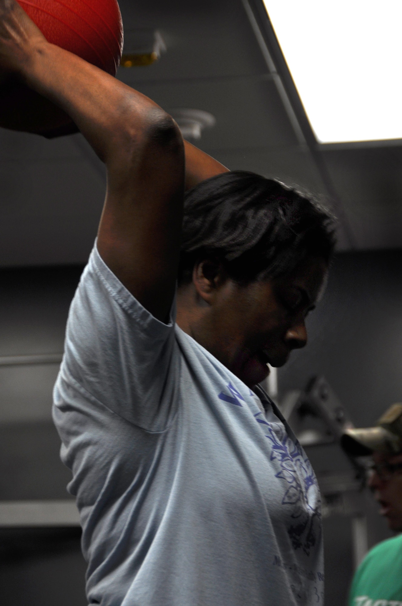 Master Sgt. Michelle McNeill-Wilkerson, member of the Eastern Recruiting Squadron and student of Mikula’s weekly fit camp, participates in circuit training February 25, 2016 at the Human Performance Center of Dobbins Air Reserve Base, Ga. Instructor John Mikula creates various level workouts for all participants. (U.S. Air Force photo by Senior Airman Lauren Douglas) 