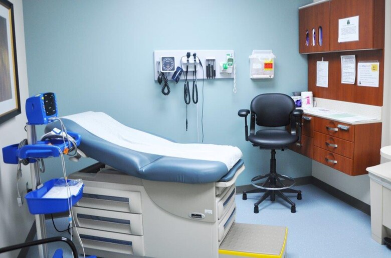 An Examining Room in The Bowe Troop Medical Clinic. This clinic provides primary care and medical readiness for soldiers of the 10th Mountain Division and Air force on Fort Drum. The clinic will provide better and faster service for our soldiers. 