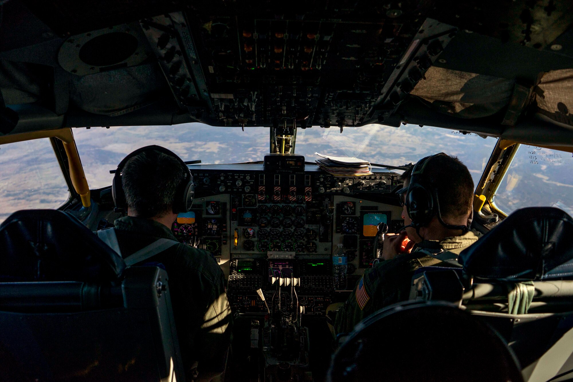 KC-135 Stratotanker aviators Capts. Chad Metiva and Bryan Generaux from the Michigan Air National Guard’s 171st Air Refueling Squadron, maneuver their KC-135 Stratotanker into an air refueling track during a training mission near the Powder River Training Complex at Ellsworth Air Force Base, S.D., April 1, 2016. Training missions enable aircrews to hone their skills, and prepare them for current and future operations. (U.S. Air Force photo by Senior Airman Rebecca Imwalle/Released)