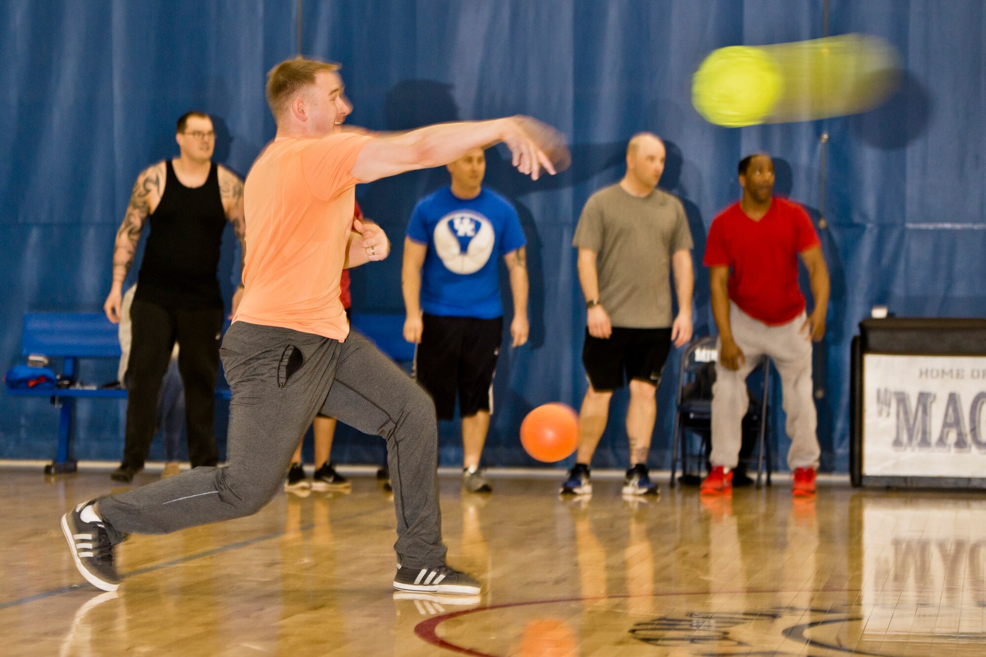 Team Minot Airmen competed against each other for the Commander’s Cup during the 2016 Winter Games at Minot Air Force Base, N.D., March 23, 2016.  Some of the team competitions included volleyball, dodgeball, basketball, water polo, soccer and a rock climbing relay. The games also hosted individual challenges such as rowing, benching and burpees. (U.S. Air Force photo/Airman 1st Class J.T. Armstrong) 