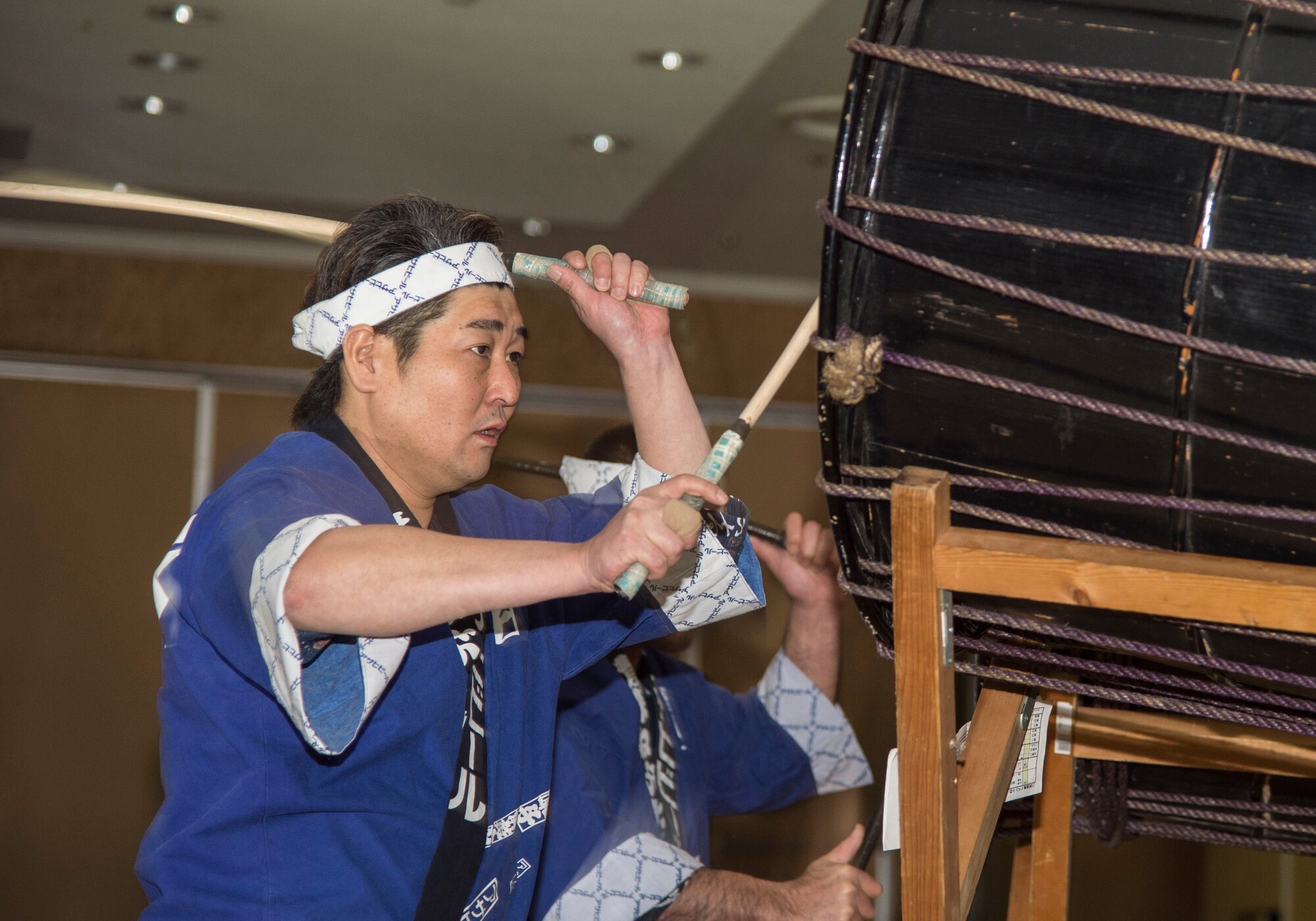 A 29th Annual Japan Day performer beats a taiko drum at Misawa Air Base, Japan, April 2, 2016. This was the 28th Annual Japan Day event which allows Misawa service members and their families to experience their host nation’s culture. (U.S. Air Force photo by Airman 1st Class Jordyn Fetter)