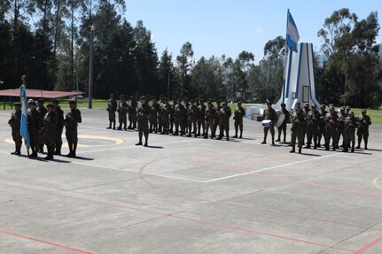 Guatemalan Army members in formation during the celebration for Guatemala's republic day at San Marcos, April 4th, 2016. Task Force Red Wolf and Army South conducts Humanitarian Civil Assistance Training to include tactical level construction projects and Medical Readiness Training Exercises providing medical access and building schools in Guatemala with the Guatemalan Government and non-government agencies from 05MAR16 to 18JUN16 in order to improve the mission readiness of US Forces and to provide a lasting benefit to the people of Guatemala. (U.S. Army photo by Sgt. Prosper Ndow/Released)