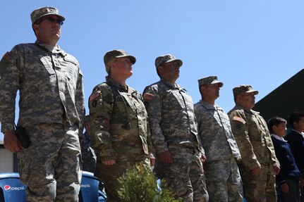 U.S. Army members attend ceremony for Guatemala's republic day at San Marcos, April 4th, 2016. Task Force Red Wolf and Army South conducts Humanitarian Civil Assistance Training to include tactical level construction projects and Medical Readiness Training Exercises providing medical access and building schools in Guatemala with the Guatemalan Government and non-government agencies from 05MAR16 to 18JUN16 in order to improve the mission readiness of US Forces and to provide a lasting benefit to the people of Guatemala. (U.S. Army photo by Sgt. Prosper Ndow/Released)