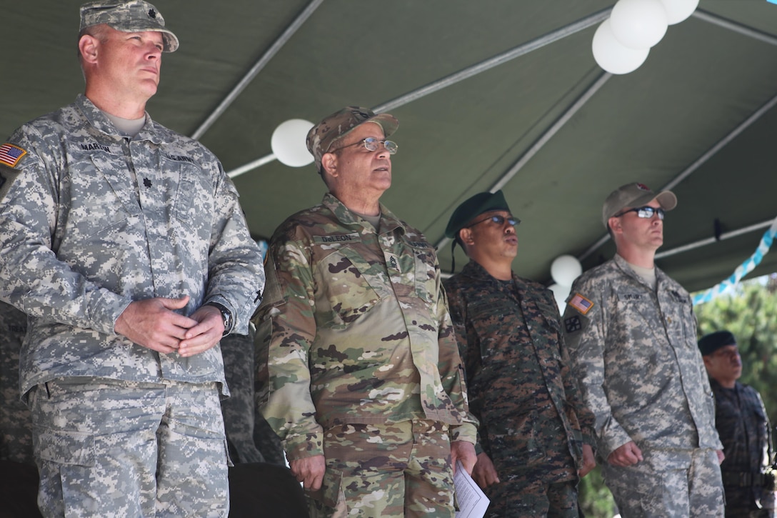 U.S. Army members attend ceremony for Guatemala's republic day at San Marcos, April 4th, 2016. Task Force Red Wolf and Army South conducts Humanitarian Civil Assistance Training to include tactical level construction projects and Medical Readiness Training Exercises providing medical access and building schools in Guatemala with the Guatemalan Government and non-government agencies from 05MAR16 to 18JUN16 in order to improve the mission readiness of US Forces and to provide a lasting benefit to the people of Guatemala. (U.S. Army photo by Sgt. Prosper Ndow/Released)