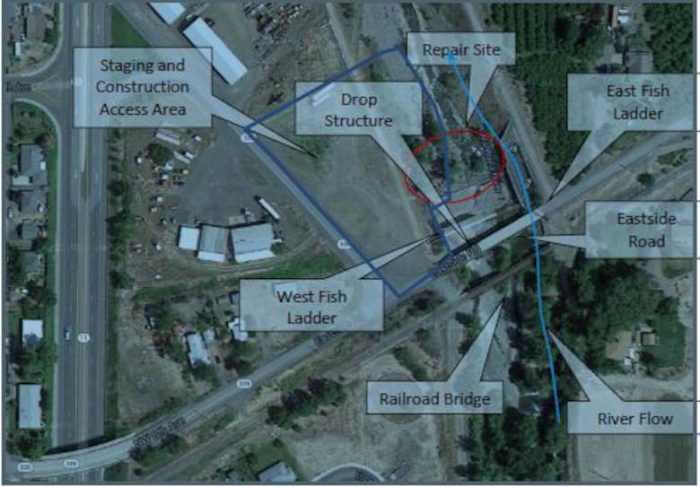 Figure 1-2: Aerial Overview of the Nursery Bridge Drop Structure and Staging Area.