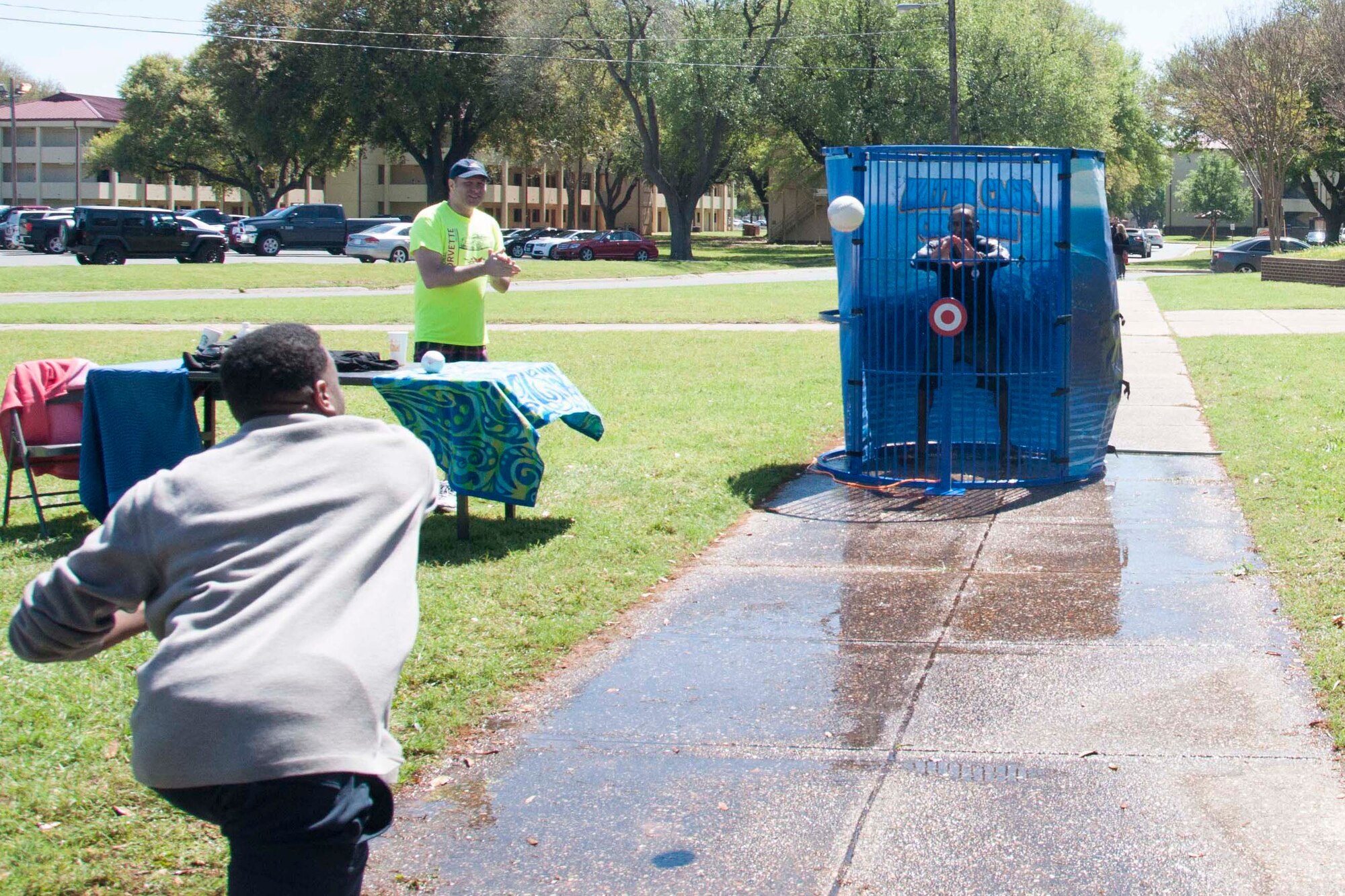 The First Sergeants of the 307th Bomb Wing gave the Airmen of the wing an opportunity to “Soak-A-Shirt” during the annual 307th Bomb Wing Family Day, April 2, 2016 on Barksdale Air Force Base, La. The family day is an annual event for reservists to bring their families, play games, and visit with each other. (U.S. Air Force photo by Tech. Sgt. Ted Daigle/Released)