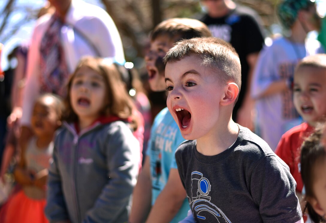 PETERSON AIR FORCE BASE, Colo. - Team Pete children excitedly await the start of the 21st Force Support Squadron’s Egg-stravaganza at the Capt. David Lyon Memorial Park at Peterson Air Force Base on April 2, 2016. The children were encouraged to countdown as loud as they could to the beginning of the egg hunt. (U.S. Air Force photo by Airman 1st Class Dennis Hoffman)