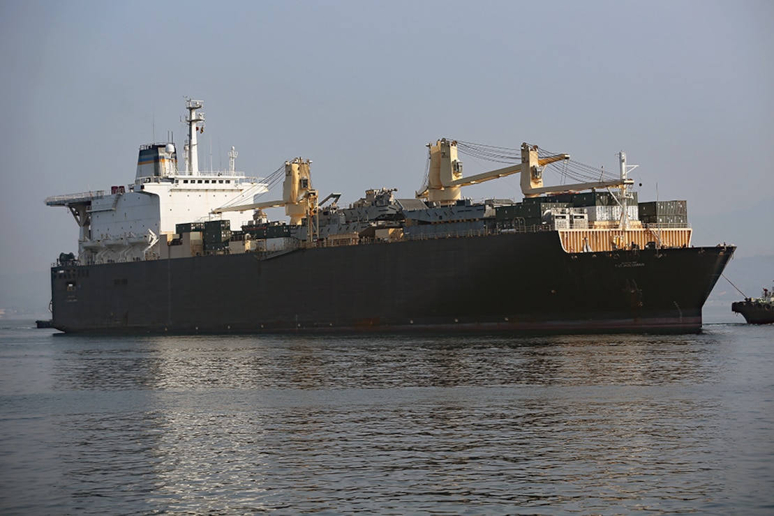 Philippines (Mar. 29, 2016) - Military Sealift Command's maritime prepositioning force ship USNS 1ST LT Jack Lummus (T-AK 3011) arrives at Subic Bay in preparation for exercise Balikatan 16. The exercise, in its 32nd iteration, is scheduled to take place on the Philippine islands of Luzon, Palawan, and Panay and is an annual bilateral exercise that involves U.S. military and Armed Forces of the Philippines personnel and subject matter experts from Philippine Civil Defense agencies.