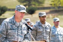 Lt. Col. Timothy Foster, 51st Logistics Readiness Squadron commander, speaks during the 30th anniversary fuel tank explosion ceremony at Osan Air Base, Republic of Korea, April 5, 2016. The 51st Logistics Readiness Squadron performed the ceremony to honor the 16 service members who passed away. According to Foster, this incident marked the turn for extensive safety changes for the fuels career field across the Air Force. (U.S. Air Force photo by Senior Airman Dillian Bamman/Released)