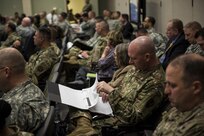 More than a hundred leaders and senior staff members from various U.S. Army Reserve military police battalions and brigades joined the 200th Military Police Command headquarters leadership and senior staff for a four-day workshop and Yearly Training Brief conference held in Columbus, Ohio, beginning March 31. During the event, battalion and brigade leaders worked to improve their readiness and briefed the commanding general and his command leadership on their units' status. (U.S. Army photo by Master Sgt. Michel Sauret)