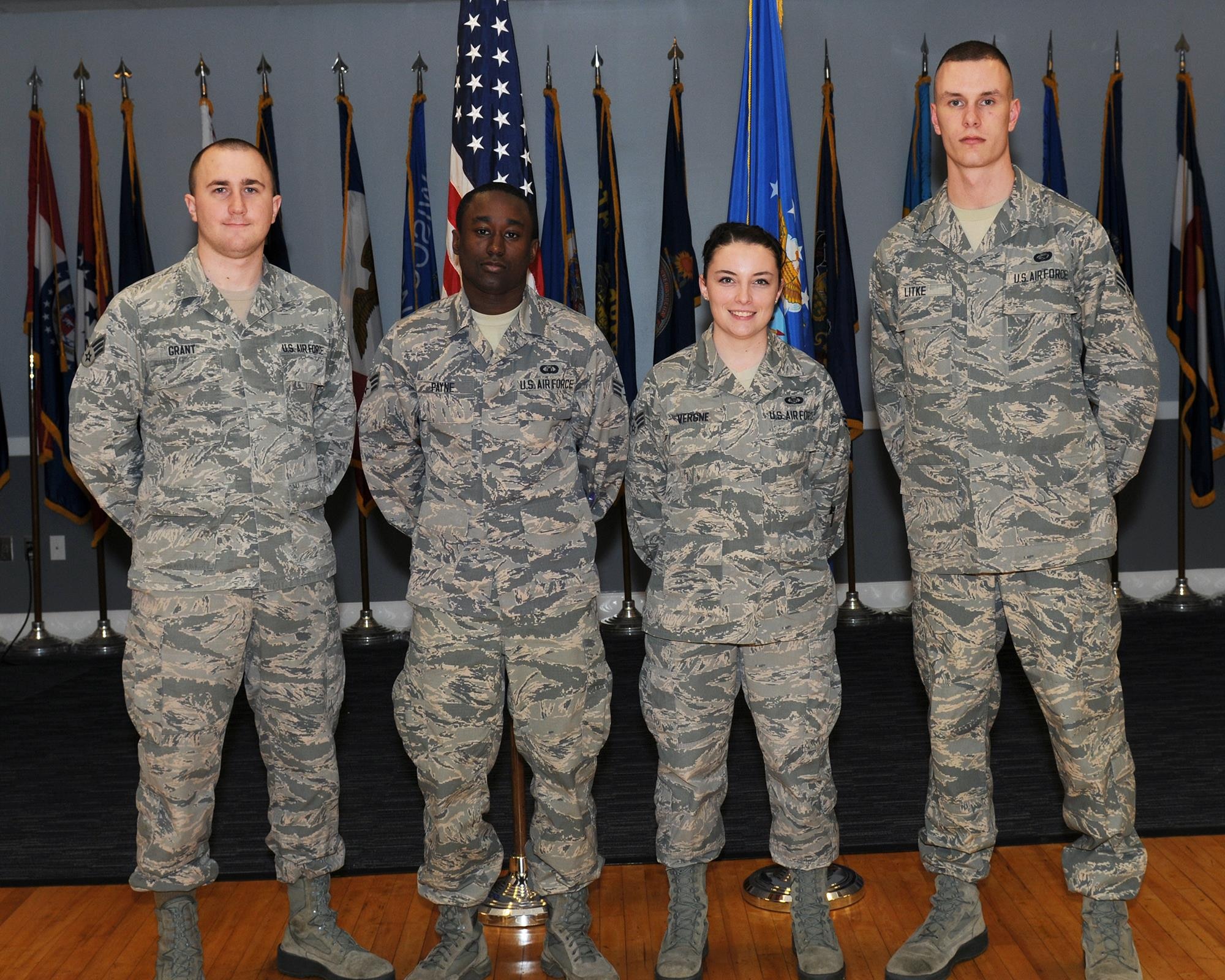 Four of Team BLAZE’s enlisted Airmen were promoted during the enlisted promotions ceremony March 31 at the Columbus Club. (U.S. Air Force photo/Melissa Doublin)